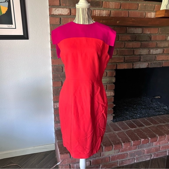 Antonio Berardi Two Tone Stretch Cady Sheath Dress in Pink Orange Size 10/12 - Picture 3 of 10